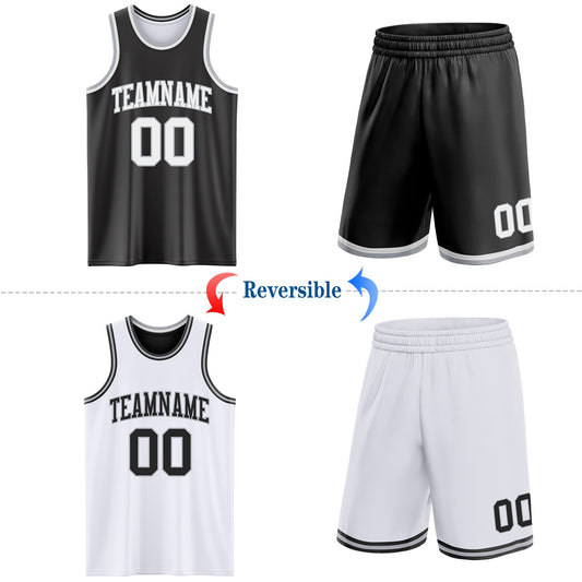 Custom Reversible Black White-Gray Double Side Sublimation Basketball Suit Jersey - Sky-Custom