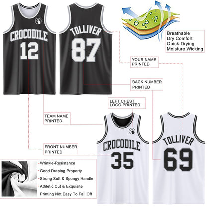 Custom Reversible Black White-Gray Double Side Sublimation Basketball Suit Jersey - Sky-Custom