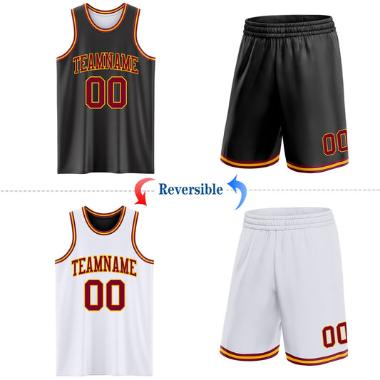 Custom Reversible Black Maroon-Gold Double Side Sublimation Basketball Suit Jersey - Sky-Custom