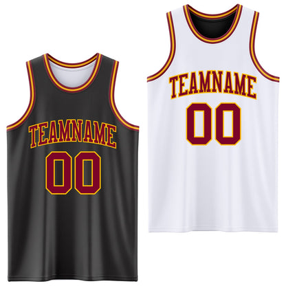 Custom Reversible Black Maroon-Gold Double Side Sublimation Basketball Suit Jersey - Sky-Custom
