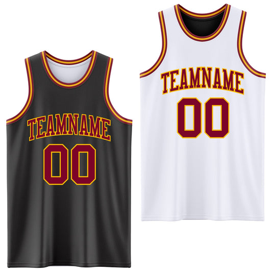 Custom Reversible Black Maroon-Gold Double Side Sublimation Basketball Suit Jersey - Sky-Custom