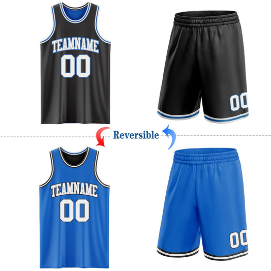 Custom Reversible Black Gray-Blue Double Side Sublimation Basketball Suit Jersey - Sky-Custom