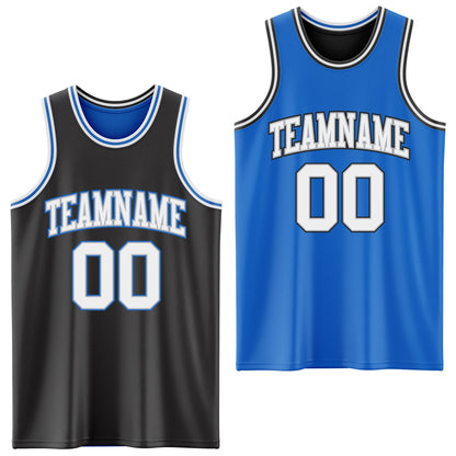 Custom Reversible Black Gray-Blue Double Side Sublimation Basketball Suit Jersey - Sky-Custom