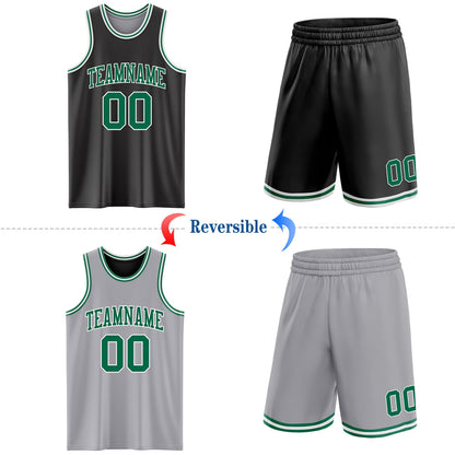 Custom Reversible Black Kelly Green-White Double Side Sublimation Basketball Suit Jersey - Sky-Custom