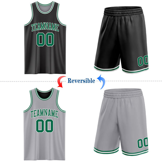 Custom Reversible Black Kelly Green-White Double Side Sublimation Basketball Suit Jersey - Sky-Custom