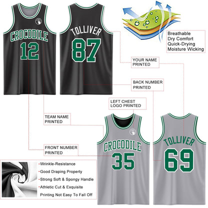 Custom Reversible Black Kelly Green-White Double Side Sublimation Basketball Suit Jersey - Sky-Custom
