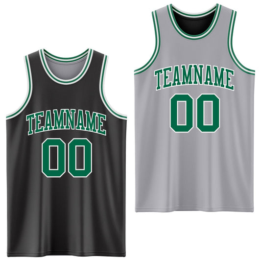 Custom Reversible Black Kelly Green-White Double Side Sublimation Basketball Suit Jersey - Sky-Custom