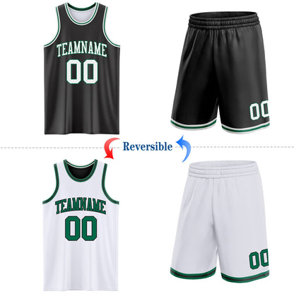 Custom Reversible Black White-Kelly Green Double Side Sublimation Basketball Suit Jersey - Sky-Custom