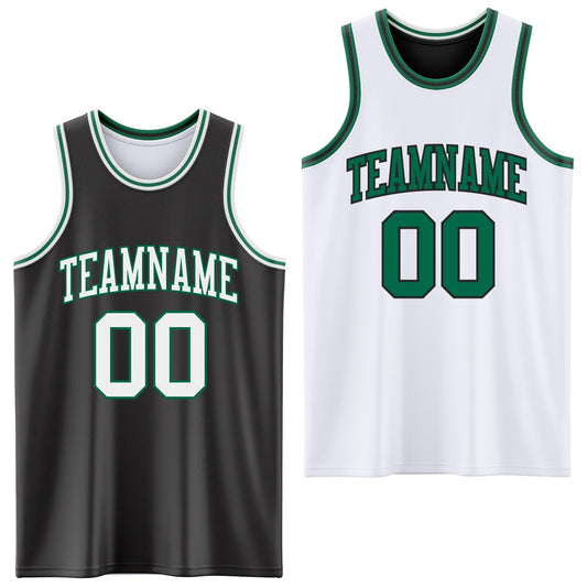 Custom Reversible Black White-Kelly Green Double Side Sublimation Basketball Suit Jersey - Sky-Custom
