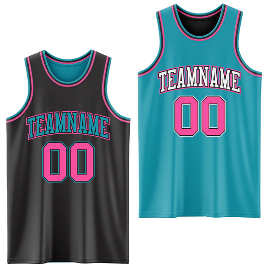 Custom Reversible Black Pink-Teal Double Side Sublimation Basketball Suit Jersey - Sky-Custom