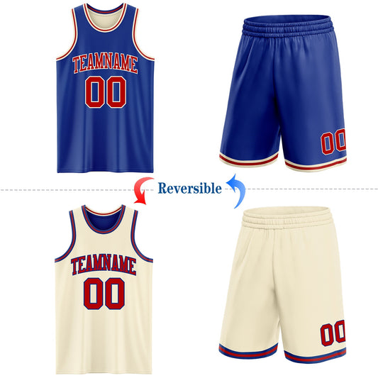Custom Reversible Royal Red-Cream Double Side Sublimation Basketball Suit Jersey - Sky-Custom