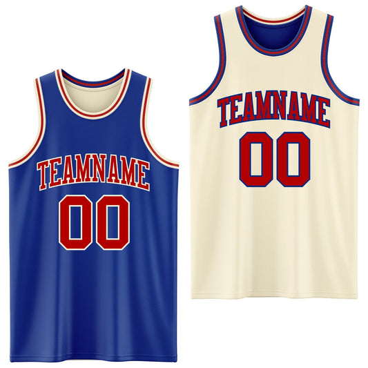 Custom Reversible Royal Red-Cream Double Side Sublimation Basketball Suit Jersey - Sky-Custom