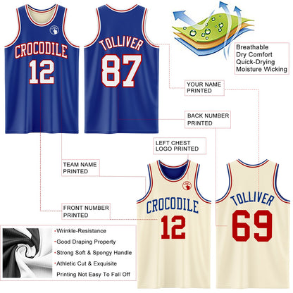 Custom Reversible Royal White-Red Double Side Sublimation Basketball Suit Jersey - Sky-Custom