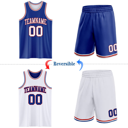 Custom Reversible Royal White-Red Double Side Sublimation Basketball Suit Jersey - Sky-Custom