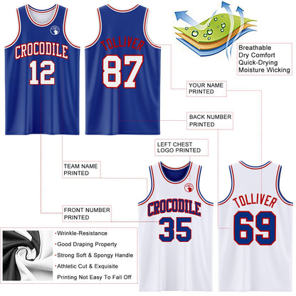 Custom Reversible Royal White-Red Double Side Sublimation Basketball Suit Jersey - Sky-Custom