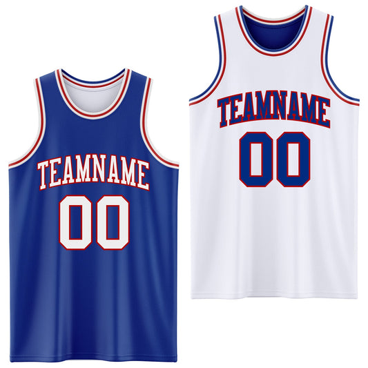 Custom Reversible Royal White-Red Double Side Sublimation Basketball Suit Jersey - Sky-Custom