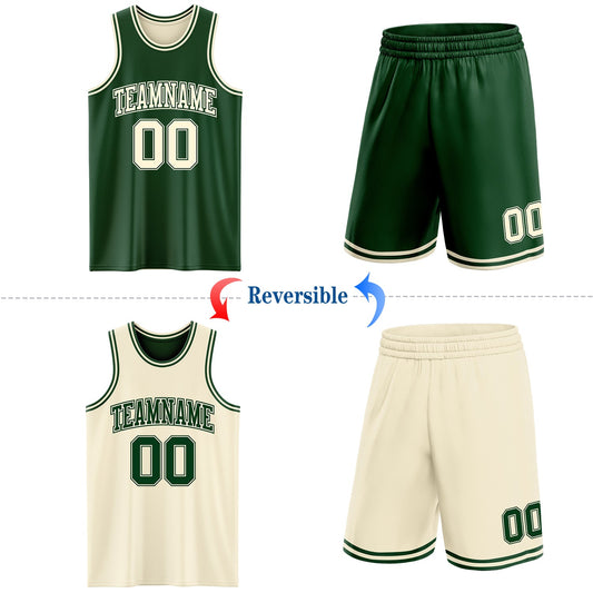 Custom Reversible Green Cream Double Side Sublimation Basketball Suit Jersey - Sky-Custom
