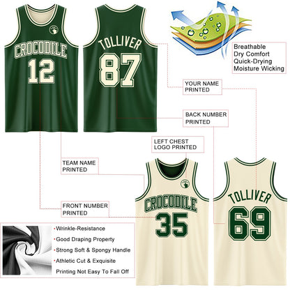 Custom Reversible Green Cream Double Side Sublimation Basketball Suit Jersey - Sky-Custom