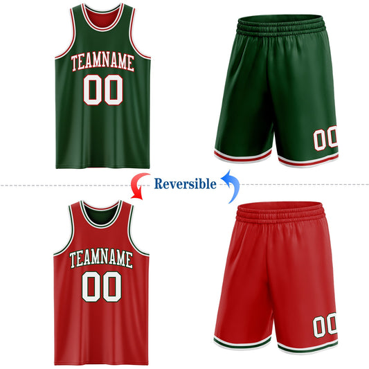 Custom Reversible Green White-Red Double Side Sublimation Basketball Suit Jersey - Sky-Custom