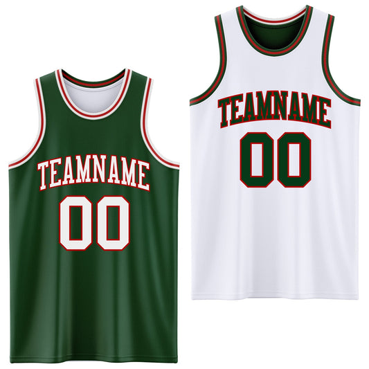Custom Reversible Green White-Red Double Side Sublimation Basketball Suit Jersey - Sky-Custom