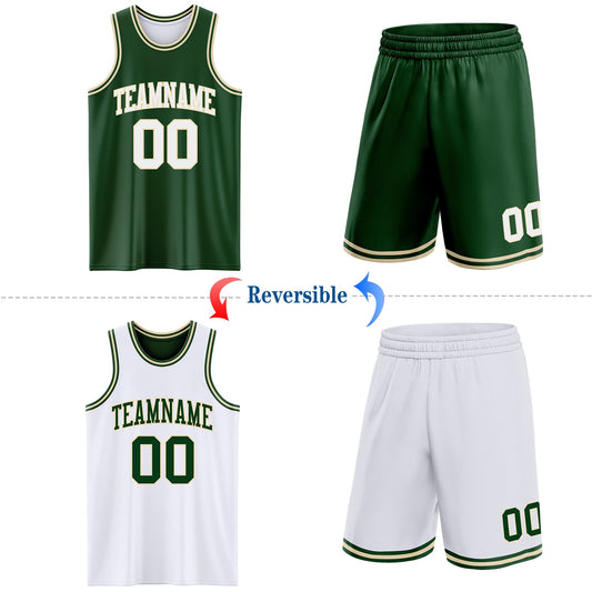 Custom Reversible Green White-Cream Double Side Sublimation Basketball Suit Jersey - Sky-Custom