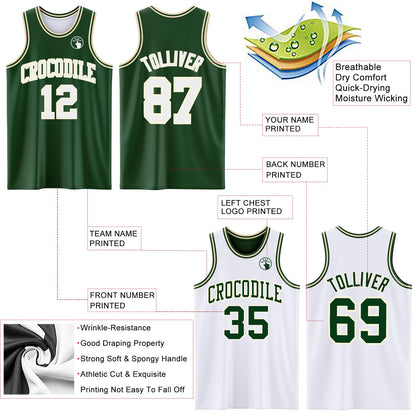 Custom Reversible Green White-Cream Double Side Sublimation Basketball Suit Jersey - Sky-Custom