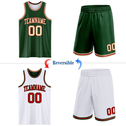 Custom Reversible Green Cream-Red Double Side Sublimation Basketball Suit Jersey - Sky-Custom