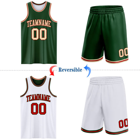 Custom Reversible Green Cream-Red Double Side Sublimation Basketball Suit Jersey - Sky-Custom