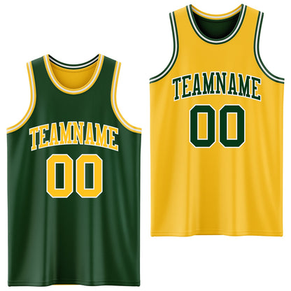 Custom Reversible Green Gold-White Double Side Sublimation Basketball Suit Jersey - Sky-Custom