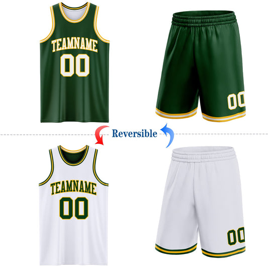 Custom Reversible Green White-Gold Double Side Sublimation Basketball Suit Jersey - Sky-Custom
