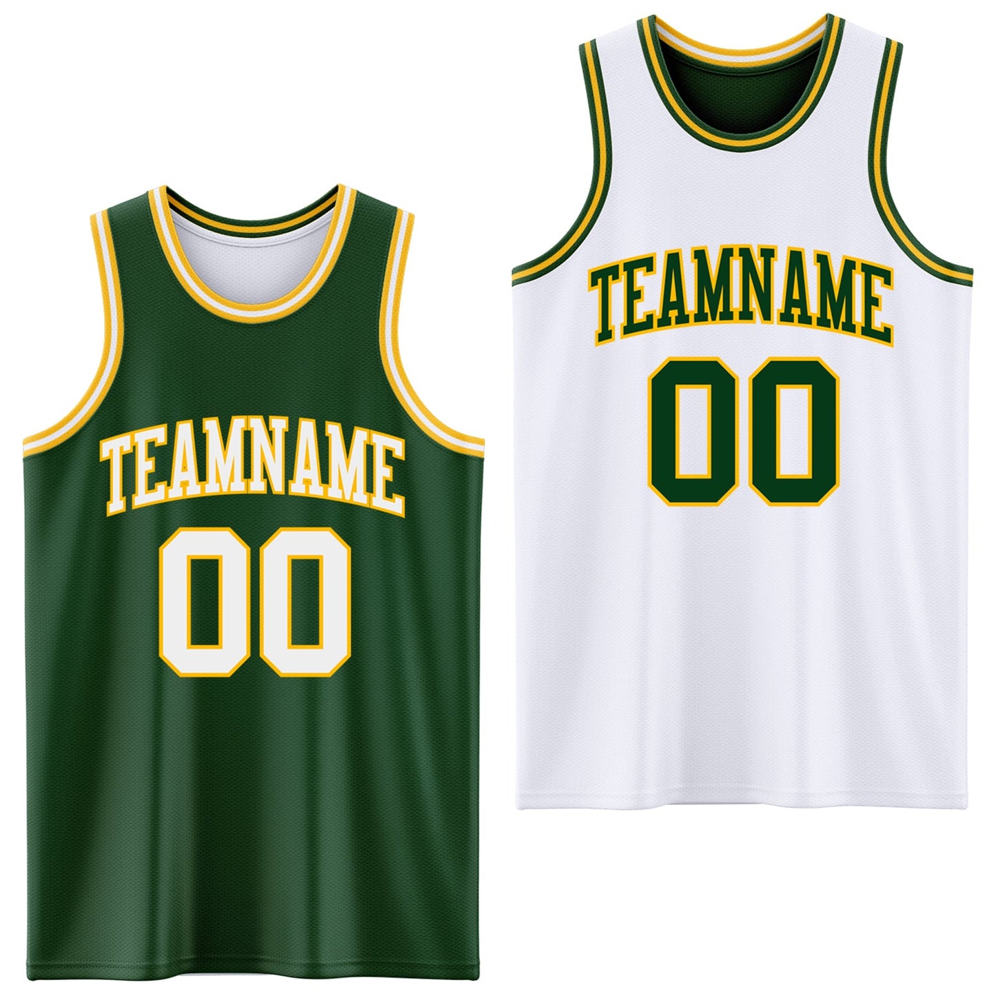 Custom Reversible Green White-Gold Double Side Sublimation Basketball Suit Jersey - Sky-Custom