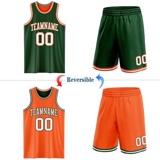 Custom Reversible Green White-Orange Double Side Sublimation Basketball Suit Jersey - Sky-Custom