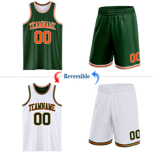 Custom Reversible Green Orange-White Double Side Sublimation Basketball Suit Jersey - Sky-Custom