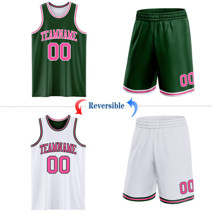 Custom Reversible Green Pink-White Double Side Sublimation Basketball Suit Jersey - Sky-Custom