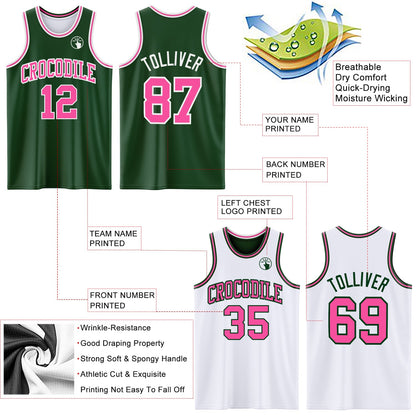 Custom Reversible Green Pink-White Double Side Sublimation Basketball Suit Jersey - Sky-Custom