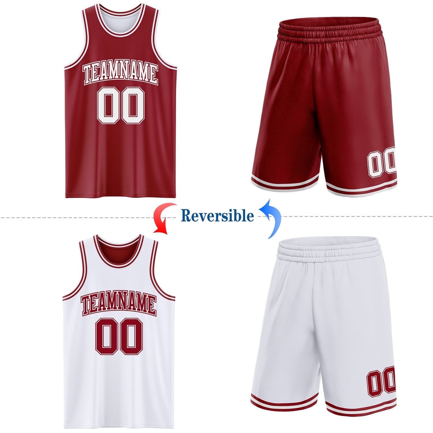 Custom Reversible Maroon White Double Side Sublimation Basketball Suit Jersey - Sky-Custom