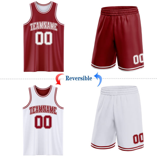Custom Reversible Maroon White Double Side Sublimation Basketball Suit Jersey - Sky-Custom