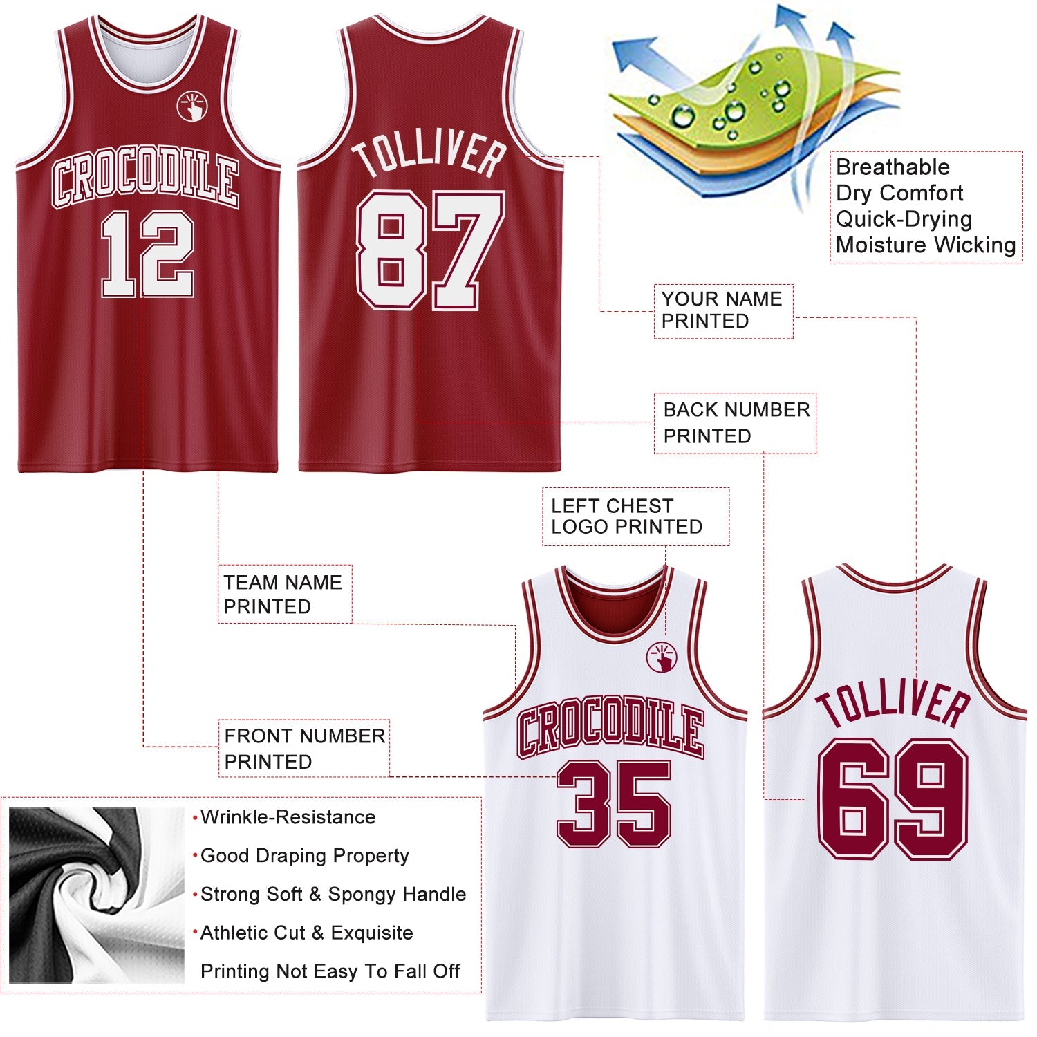 Custom Reversible Maroon White Double Side Sublimation Basketball Suit Jersey - Sky-Custom