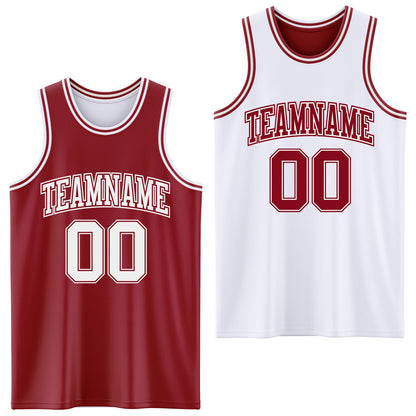 Custom Reversible Maroon White Double Side Sublimation Basketball Suit Jersey - Sky-Custom
