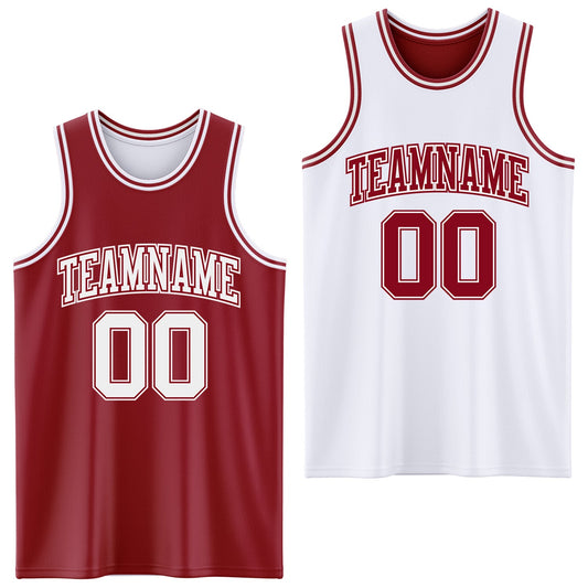 Custom Reversible Maroon White Double Side Sublimation Basketball Suit Jersey - Sky-Custom