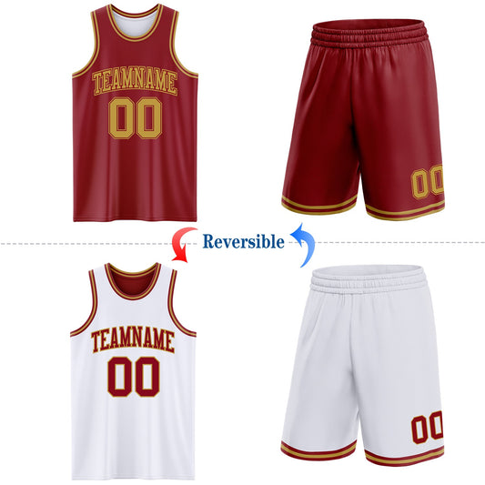 Custom Reversible Maroon Old Gold Double Side Sublimation Basketball Suit Jersey - Sky-Custom