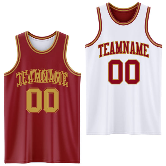 Custom Reversible Maroon Old Gold Double Side Sublimation Basketball Suit Jersey - Sky-Custom