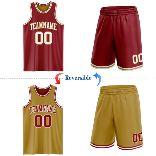 Custom Reversible Maroon White-Old Gold Double Side Sublimation Basketball Suit Jersey - Sky-Custom