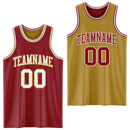 Custom Reversible Maroon White-Old Gold Double Side Sublimation Basketball Suit Jersey - Sky-Custom