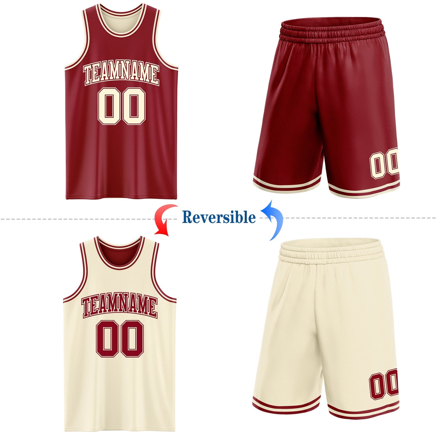 Custom Reversible Maroon Cream Double Side Sublimation Basketball Suit Jersey - Sky-Custom