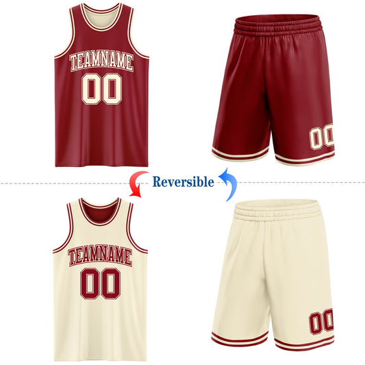 Custom Reversible Maroon Cream Double Side Sublimation Basketball Suit Jersey - Sky-Custom
