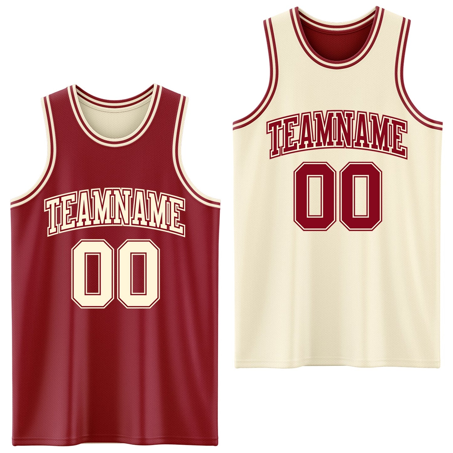 Custom Reversible Maroon Cream Double Side Sublimation Basketball Suit Jersey - Sky-Custom
