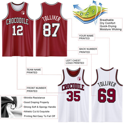 Custom Reversible Maroon White-Black Double Side Sublimation Basketball Suit Jersey - Sky-Custom