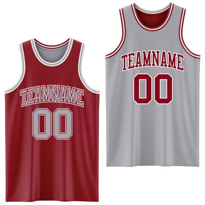 Custom Reversible Maroon Gray-White Double Side Sublimation Basketball Suit Jersey - Sky-Custom