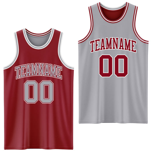 Custom Reversible Maroon Gray-White Double Side Sublimation Basketball Suit Jersey - Sky-Custom